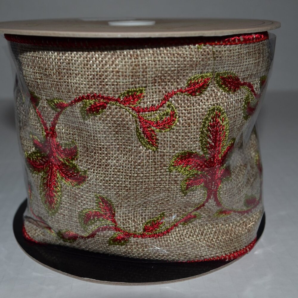 D. Stevens Vintage Ribbon, 4 Inch Embroidered Burlap, 10 Yards – New